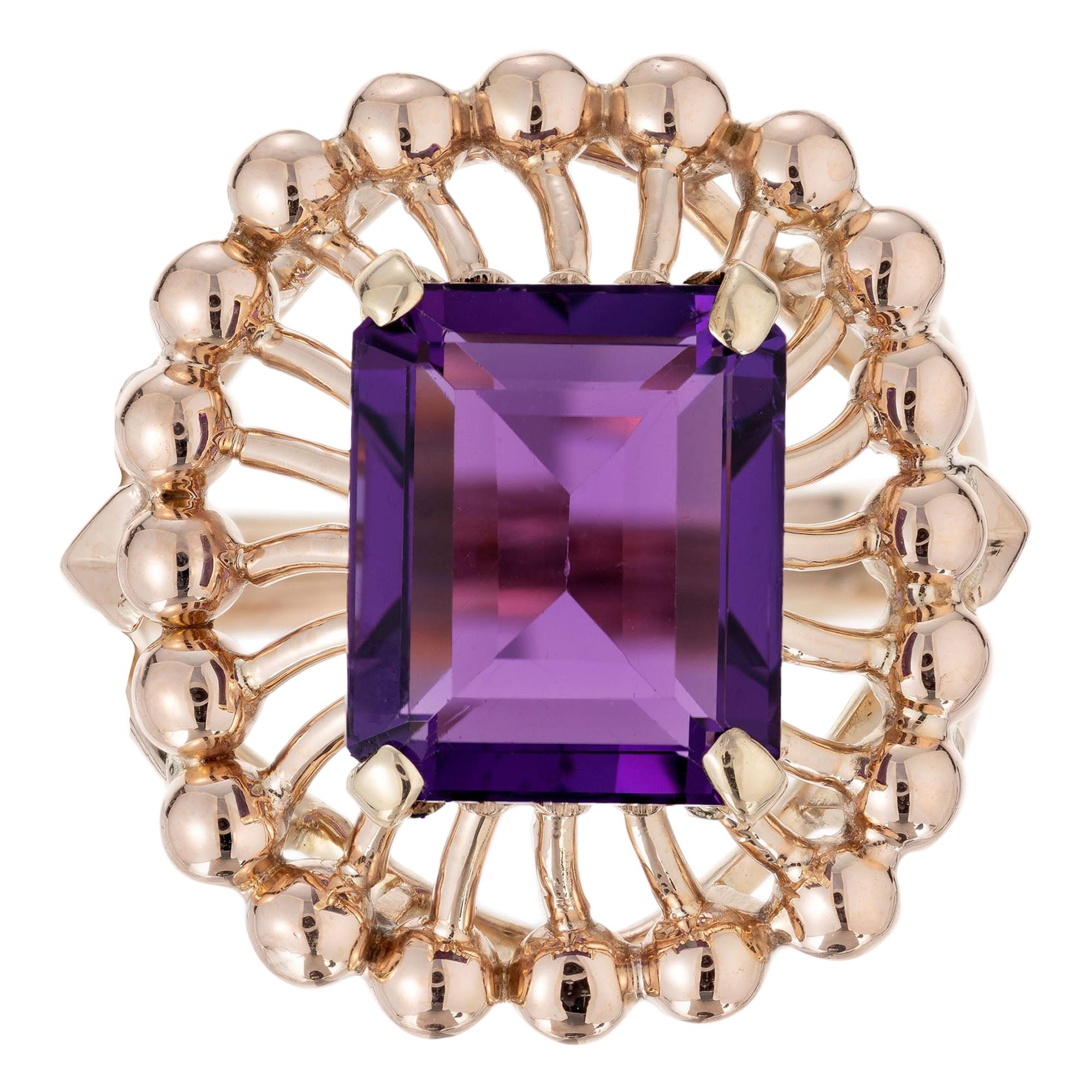 6.50 Carat Emerald Cut Amethyst Rose Gold Ring For Sale