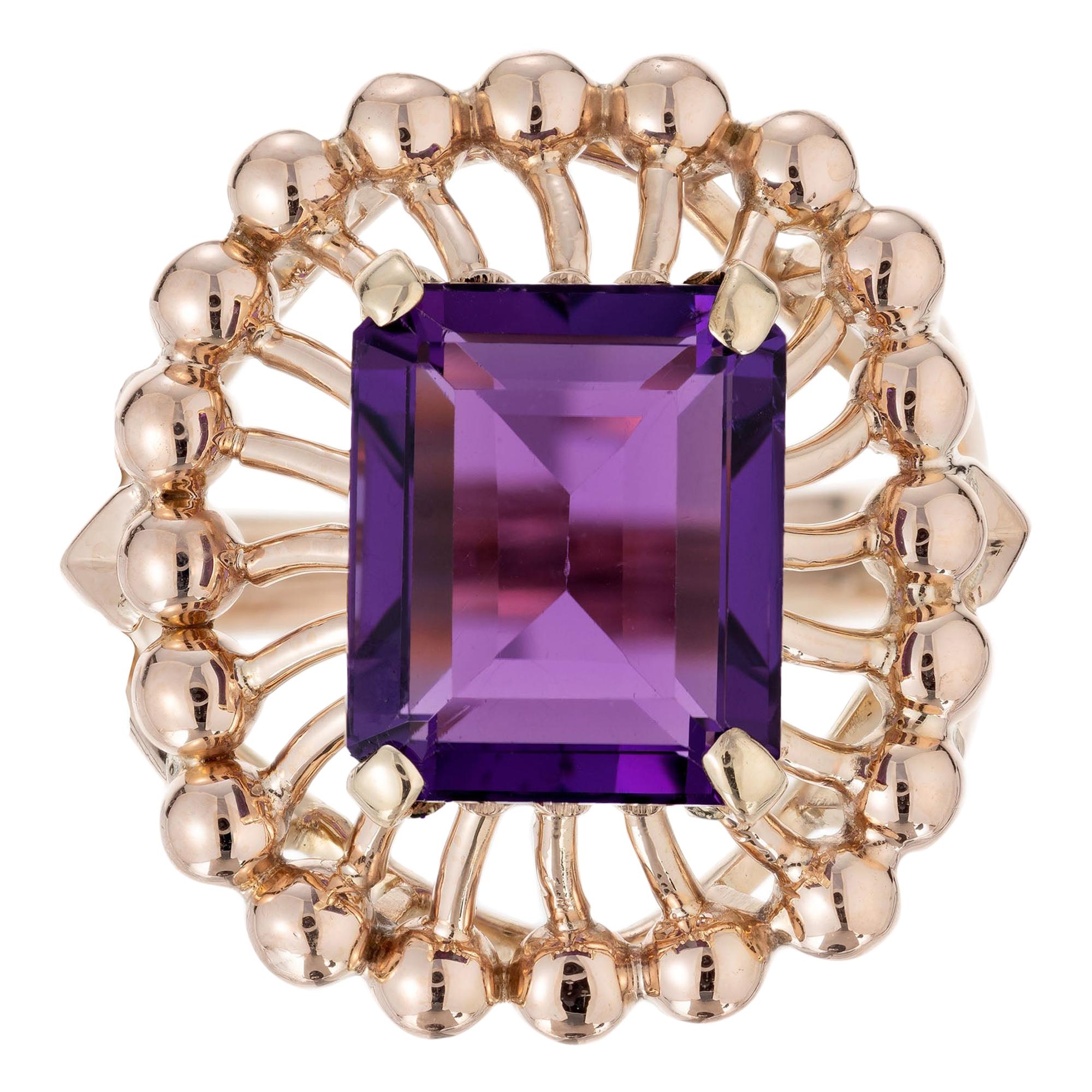 6.50 Carat Emerald Cut Amethyst Rose Gold Ring