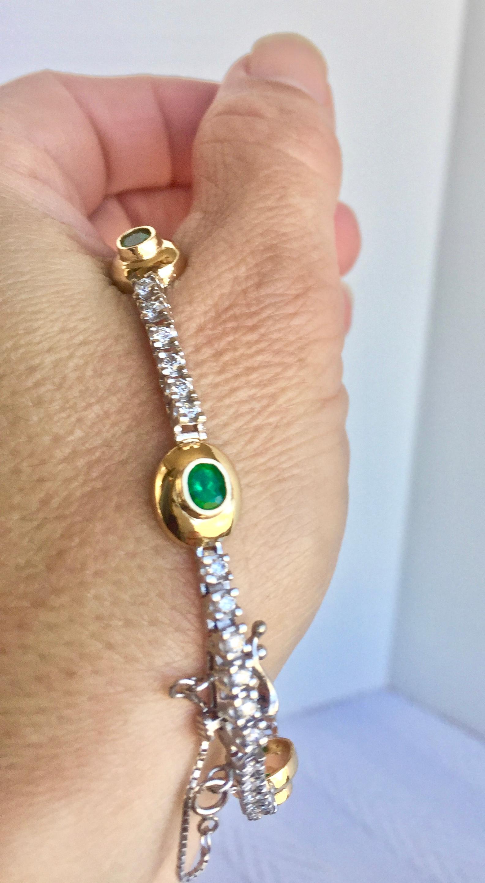 6.50 Carat Estate Emerald Diamond Bracelet Gold 2