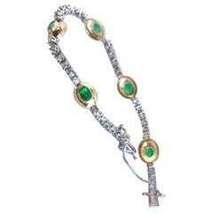 6.50 Carat Estate Emerald Diamond Bracelet Gold