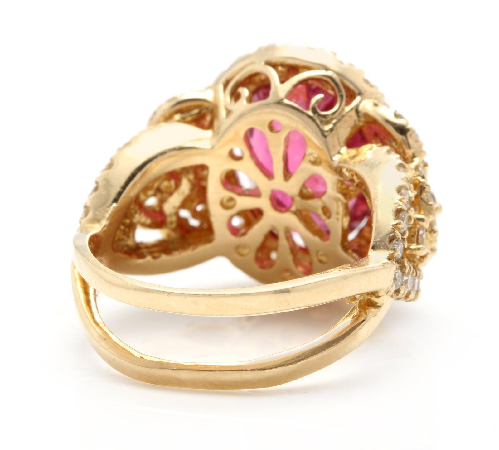 6.50 Carat Impressive Natural Rubellite and Diamond 14 Karat Yellow Gold Ring In New Condition For Sale In Los Angeles, CA