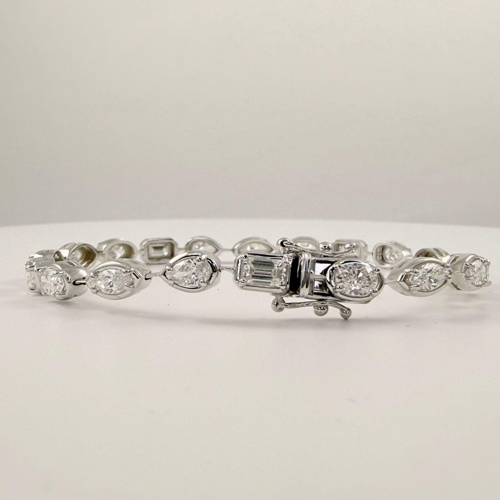 Pulsera de tenis con diamantes engastados en bisel de 6,50 quilates en oro blanco de 14 quilates Corte mixto en venta