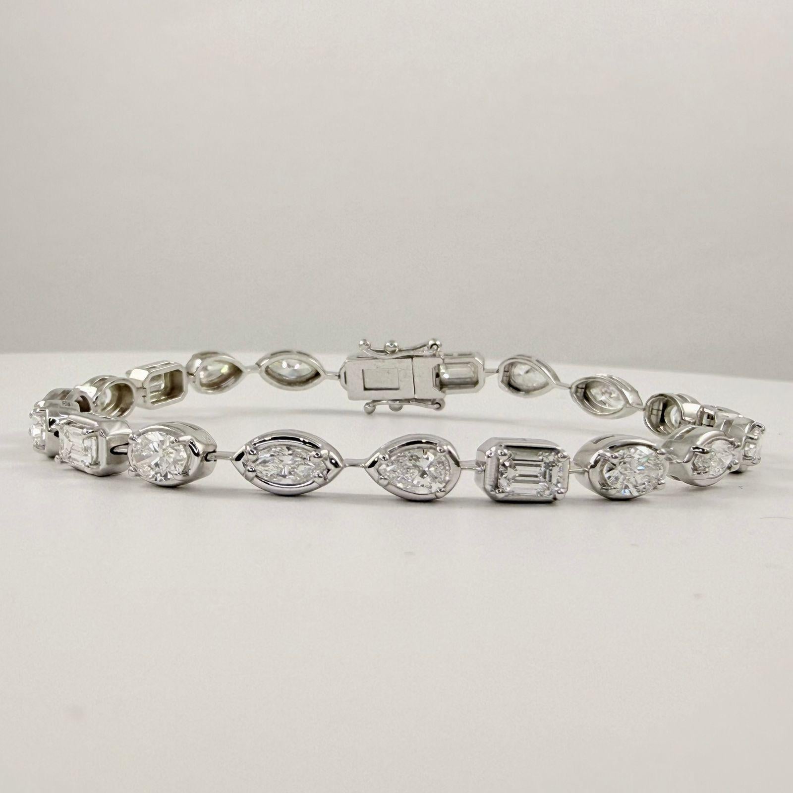 Pulsera de tenis con diamantes engastados en bisel de 6,50 quilates en oro blanco de 14 quilates en Nuevo estado para la venta en New York, NY
