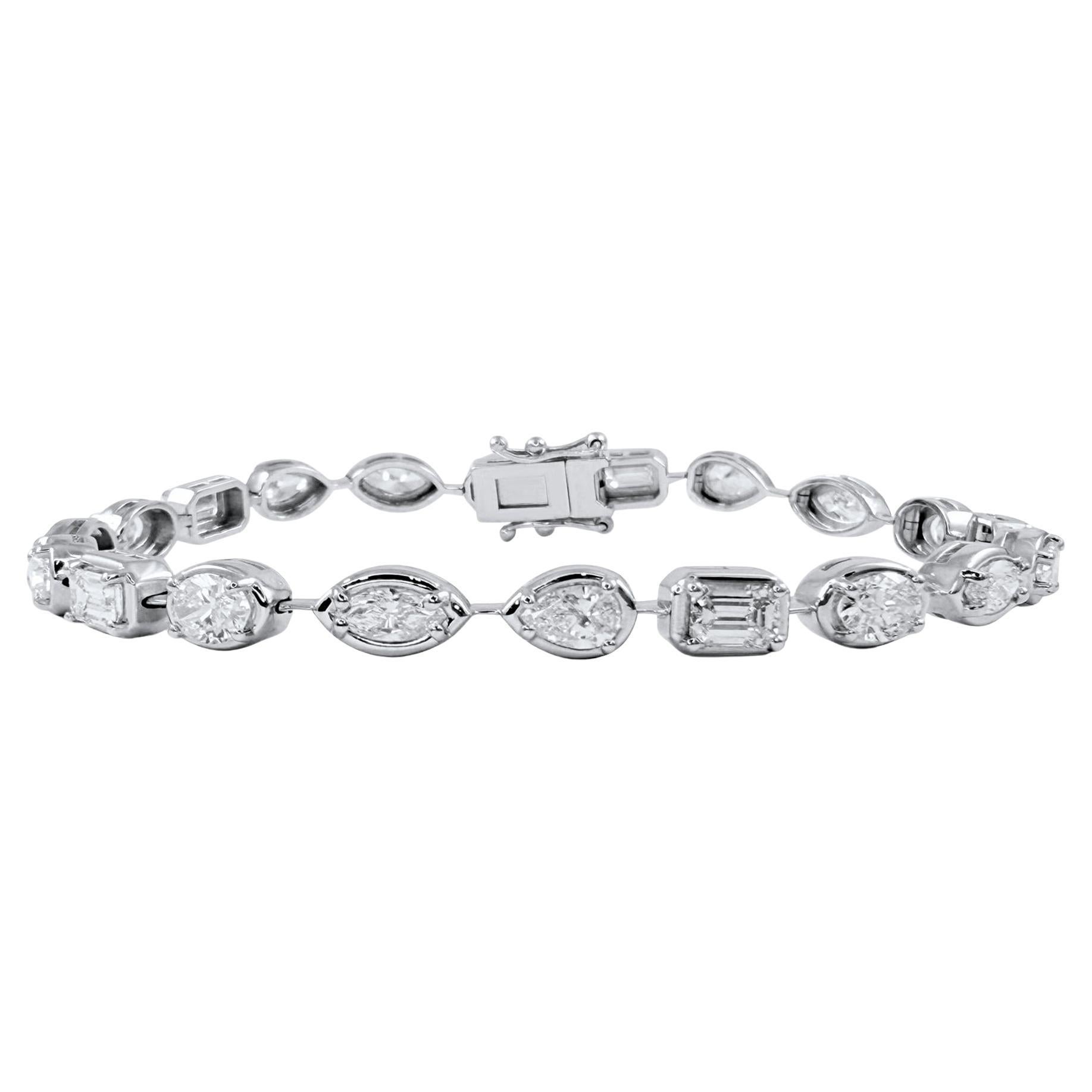 Pulsera de tenis con diamantes engastados en bisel de 6,50 quilates en oro blanco de 14 quilates en venta
