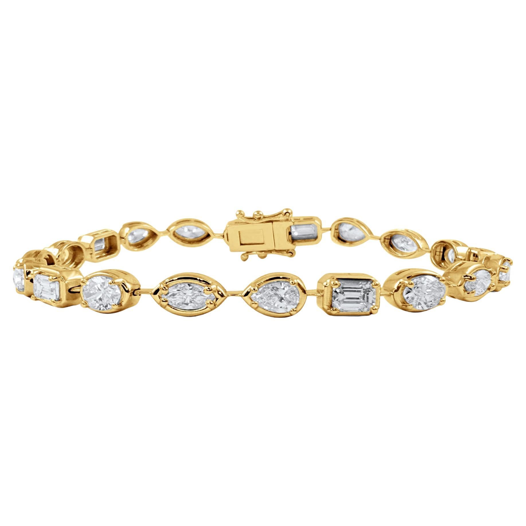 Bracelet de tennis en or jaune 14K serti de diamants de forme mixte de 6,50 carats