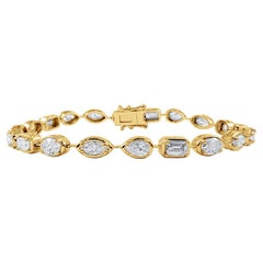 Bracelet de tennis en or jaune 14K serti de diamants de forme mixte de 6,50 carats