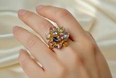 6.50ct Multi-Colored Sapphire Ring by Designer in 18k Gold
