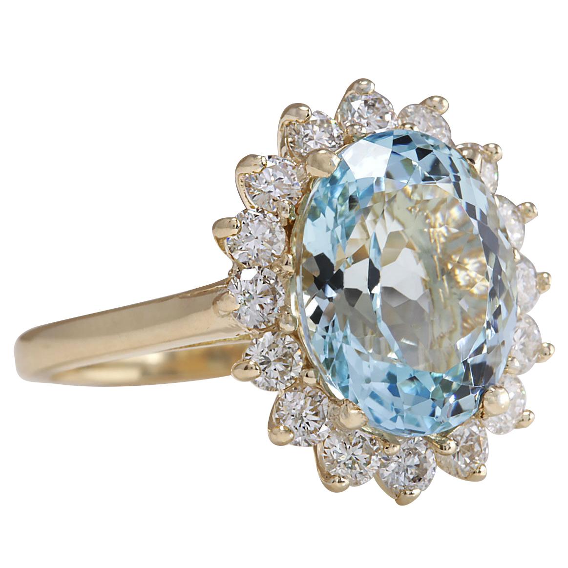 Stamped: 14K Yellow Gold
Total Ring Weight: 5.0 Grams
Total Natural Aquamarine Weight is 5.44 Carat (Measures: 12.00x10.00 mm)
Color: Blue
Total Natural Diamond Weight is 1.06 Carat
Color: F-G, Clarity: VS2-SI1
Face Measures: 17.90x15.50 mm
Sku: