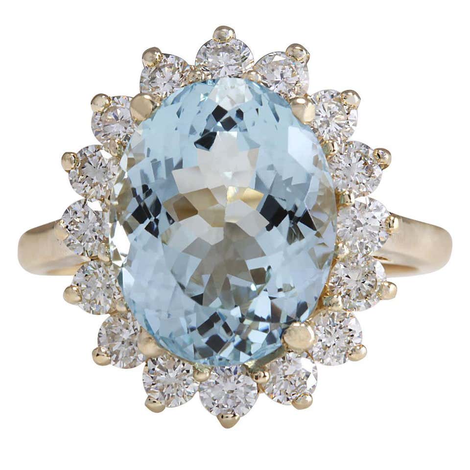 3.08 Carat Impressive Natural Aquamarine and Diamond 14 Karat Yellow ...