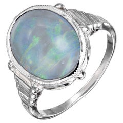 6.50 Carat Natural Black Cabochon Opal Diamond Platinum Ring