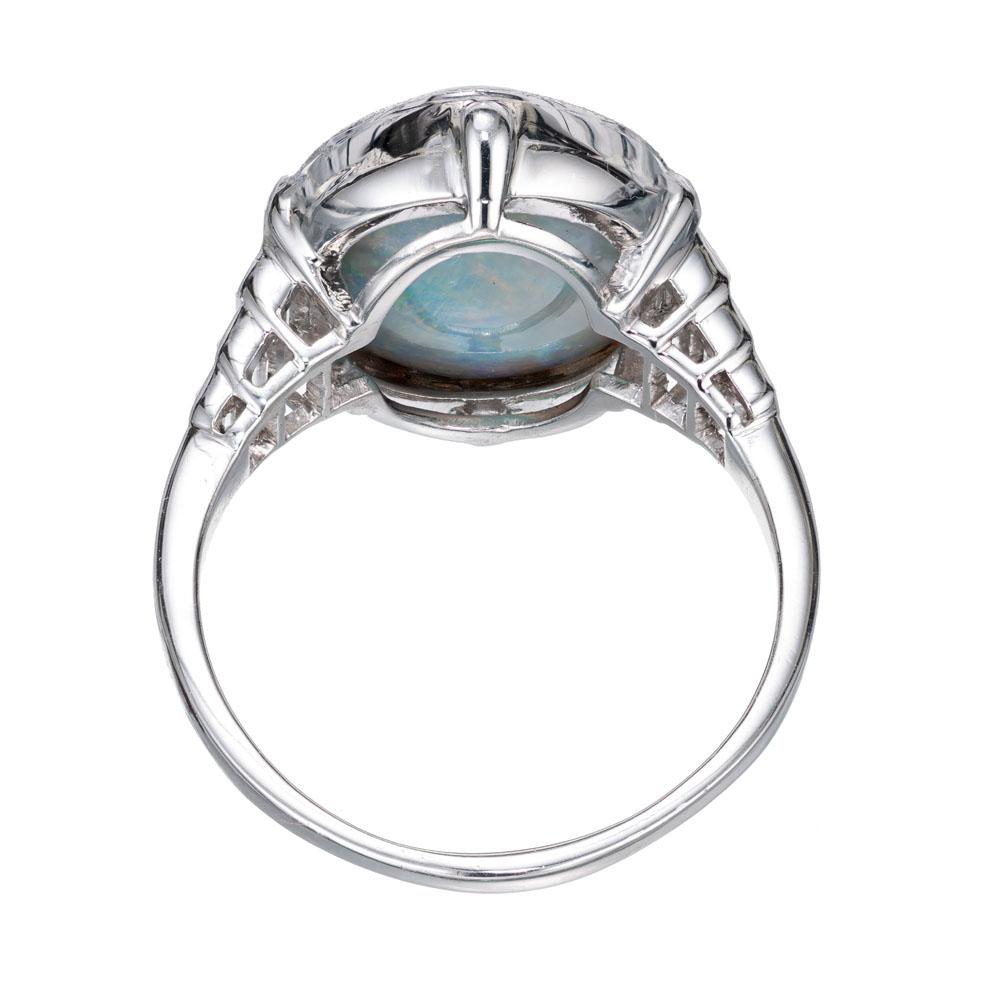 Platinring mit 6,50 Karat natürlichem schwarzem Cabochon-Opal und Diamant Damen im Angebot