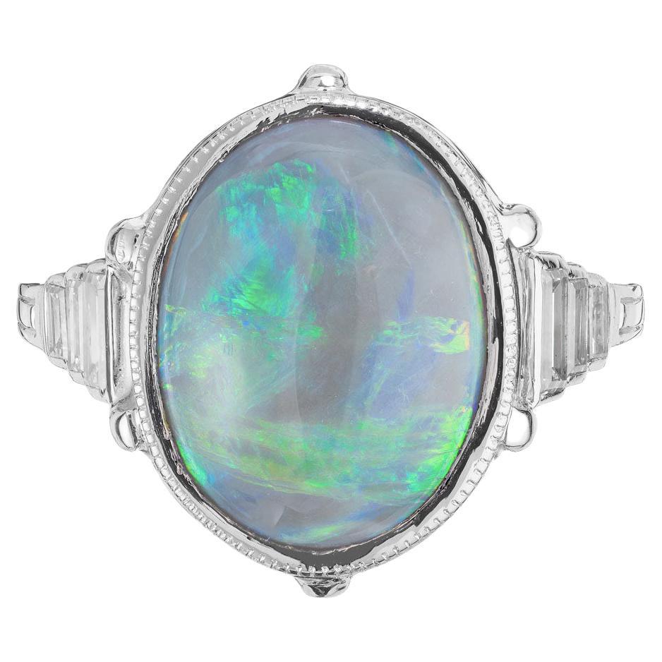 6.50 Carat Natural Black Cabochon Opal Diamond Platinum Ring For Sale