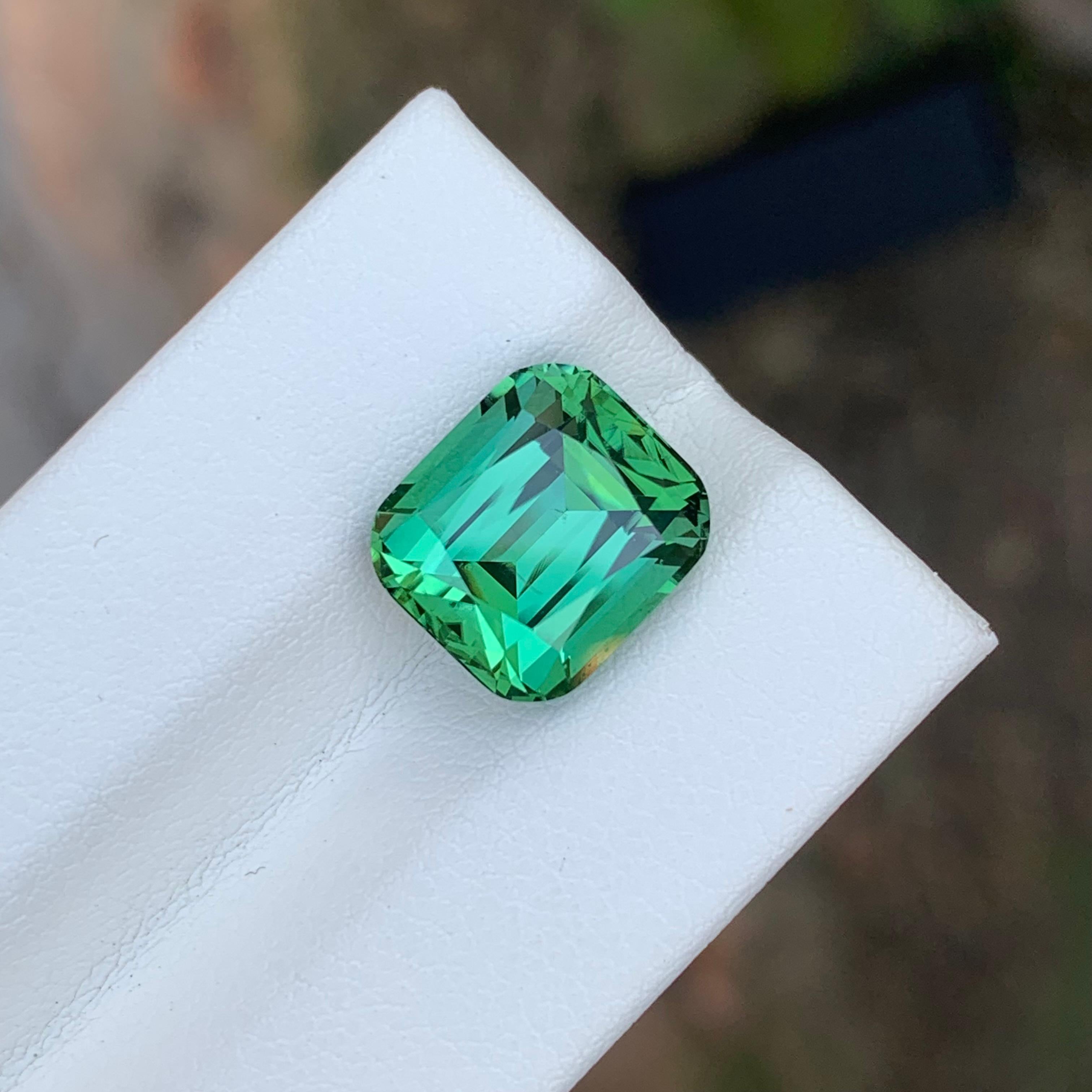 Arts and Crafts 6.50 Carat Natural Loose Green Tourmaline Cushion Shape Gemstone (Tourmaline verte en forme de coussin) en vente