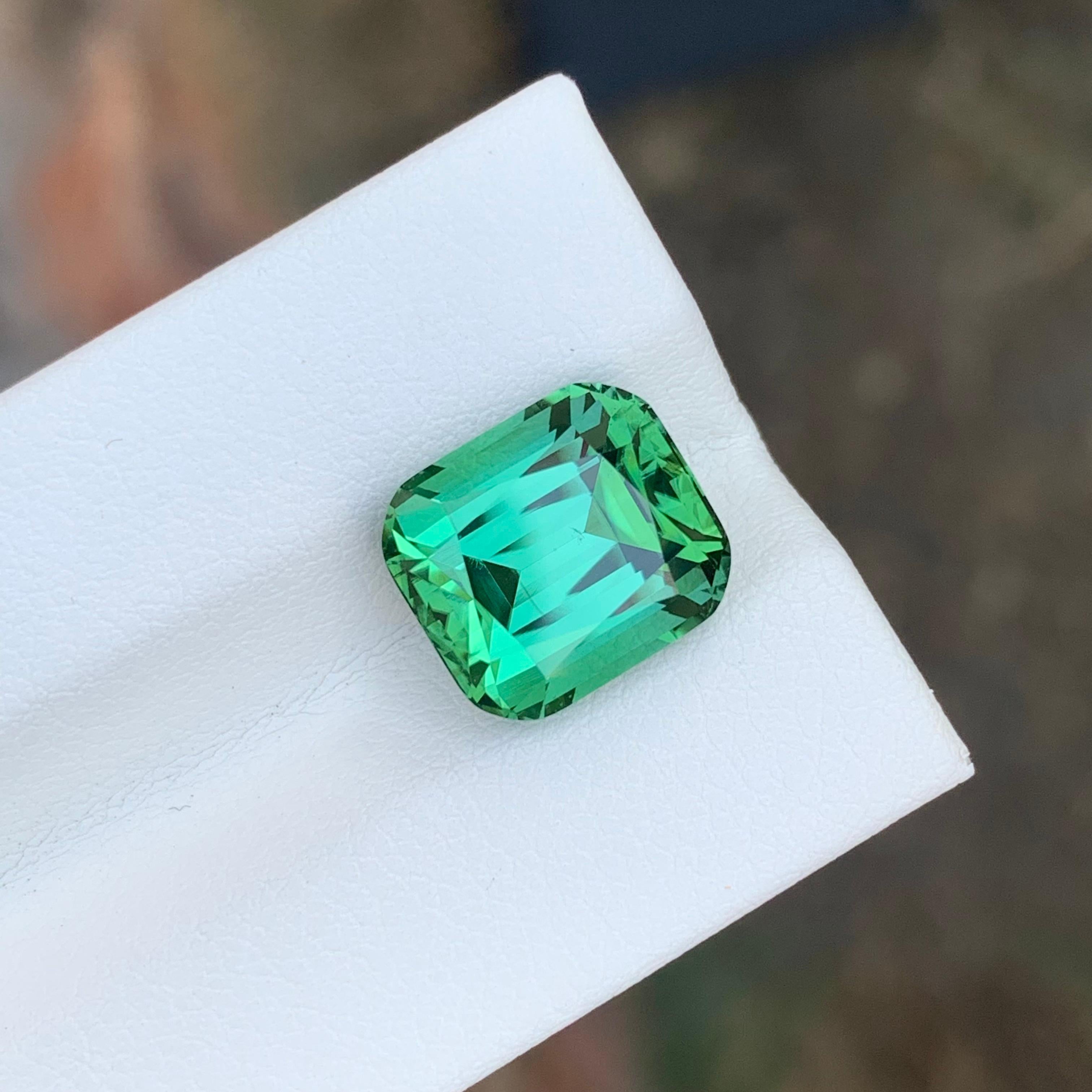 6.50 Carat Natural Loose Green Tourmaline Cushion Shape Gemstone (Tourmaline verte en forme de coussin) Unisexe en vente