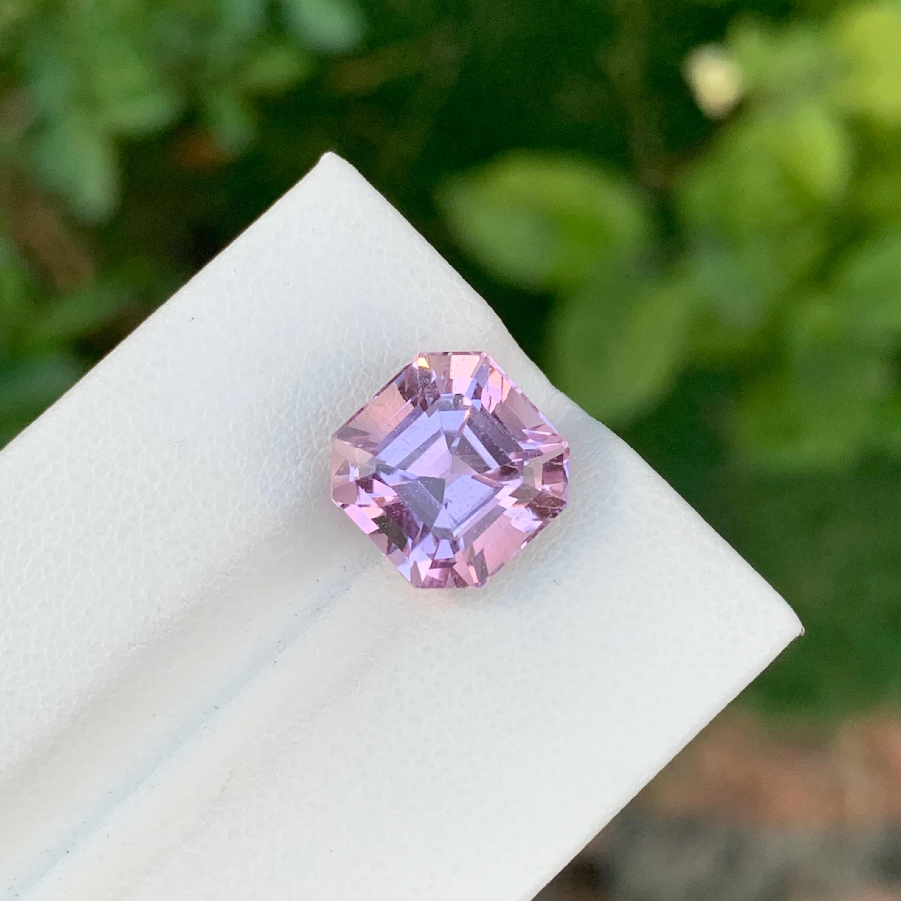 Arts and Crafts 6.50 Carat Natural Loose Pink Kunzite Asscher Cut Gem For Jewellery Making For Sale