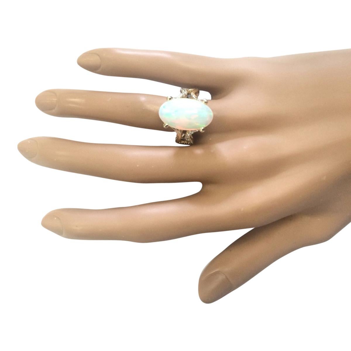 Natural Opal Diamond Ring In 14 Karat Yellow Gold  In New Condition For Sale In Los Angeles, CA