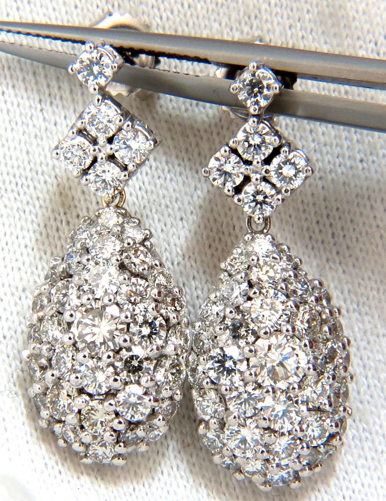 Round Cut 6.50 Carat Natural Round Diamonds Dangle Pear Cocktail Cluster Earrings For Sale