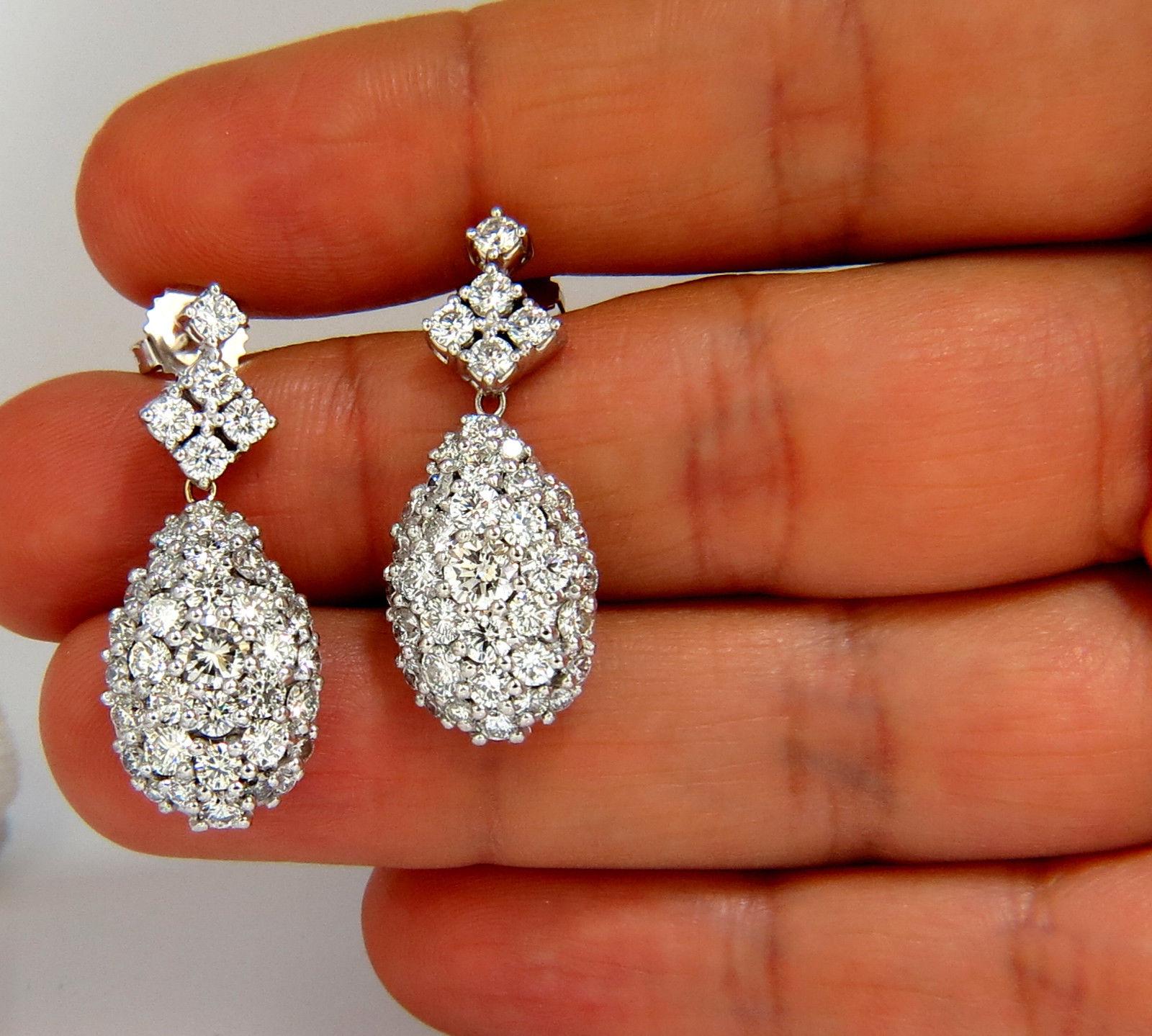 6.50 Carat Natural Round Diamonds Dangle Pear Cocktail Cluster Earrings In New Condition For Sale In New York, NY