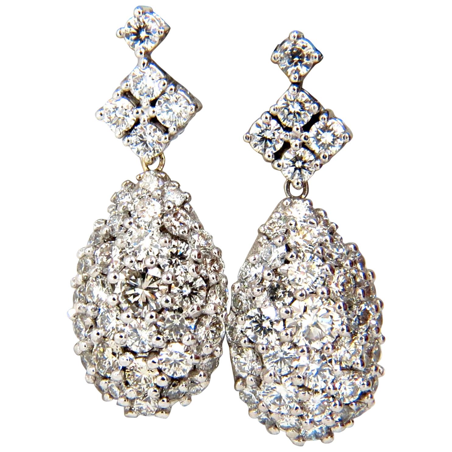 6.50 Carat Natural Round Diamonds Dangle Pear Cocktail Cluster Earrings For Sale