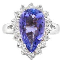 Bague en or blanc massif 14 carats avec tanzanite naturelle de 6,50 carats et diamants