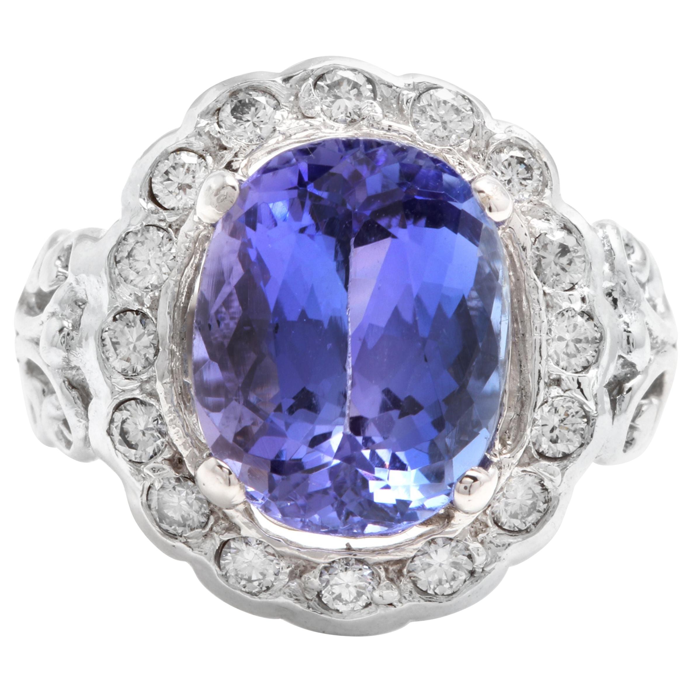 6.50 Carat Natural Very Nice Looking Tanzanite and Diamond 14 Karat Solid Gold