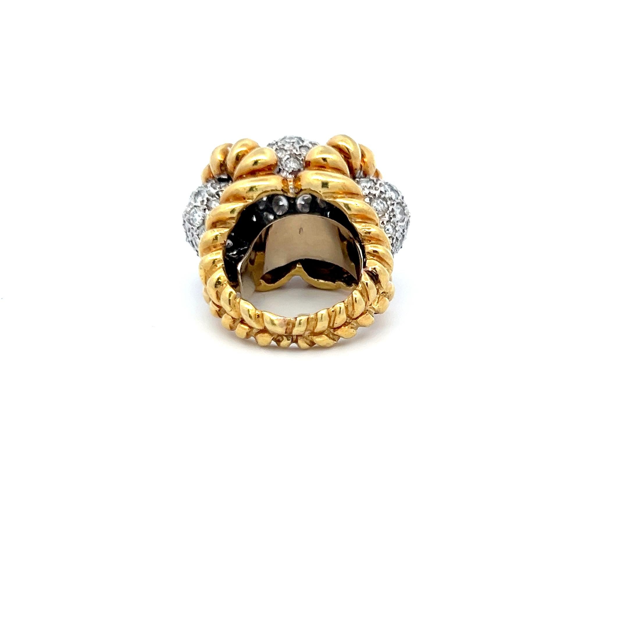 6.50 Carat Old European Cut Diamond 18 Karat Two Tone Gold Cocktail Ring In Good Condition In New York, NY