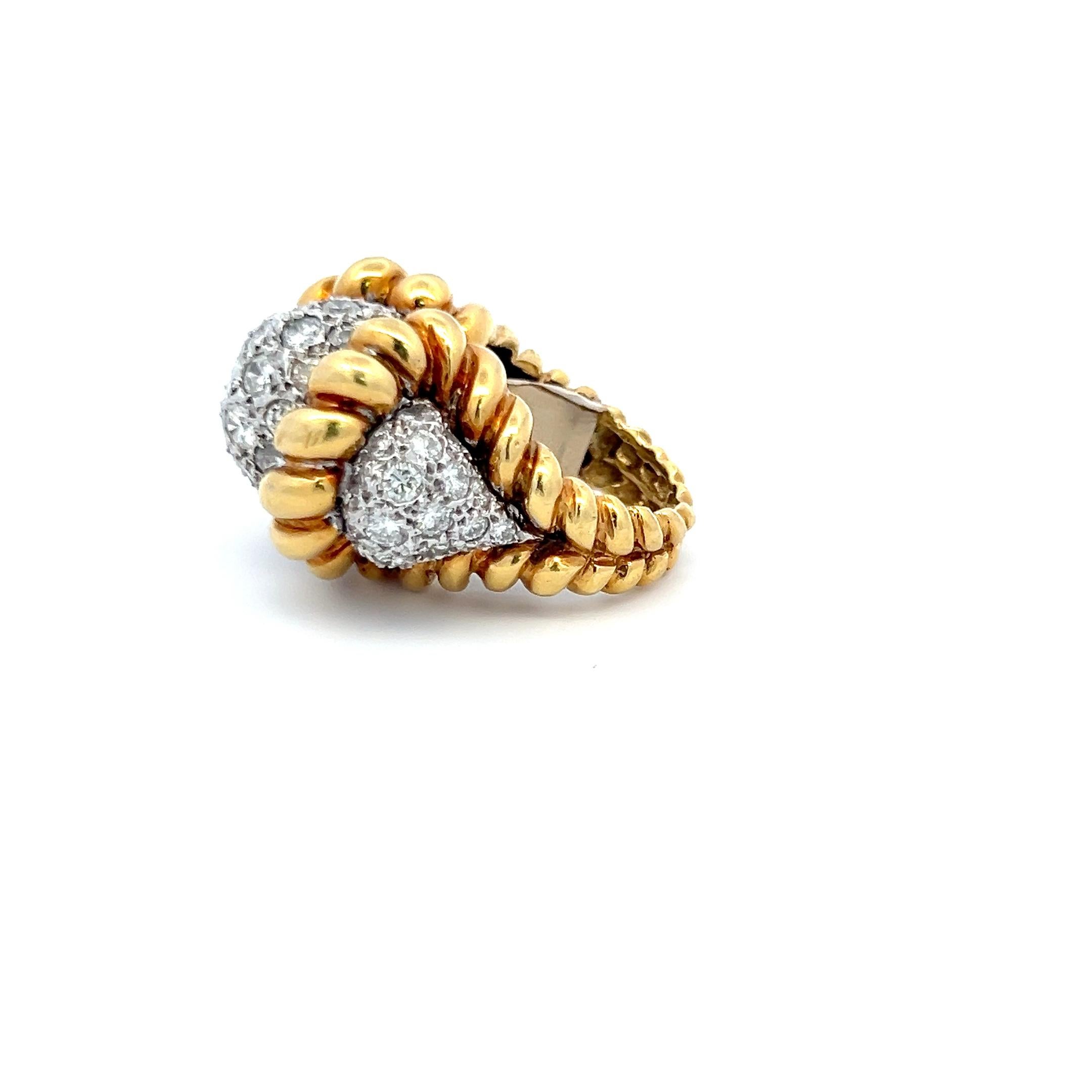 Women's 6.50 Carat Old European Cut Diamond 18 Karat Two Tone Gold Cocktail Ring