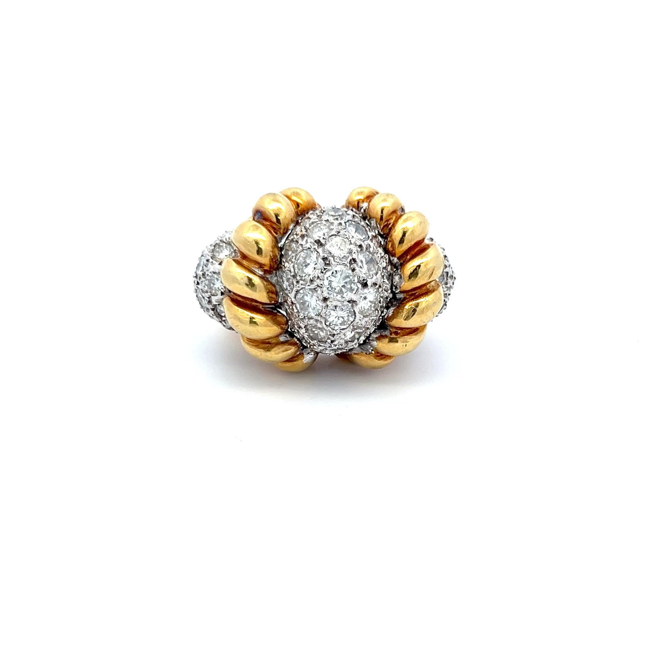 6.50 Carat Old European Cut Diamond 18 Karat Two Tone Gold Cocktail Ring 1