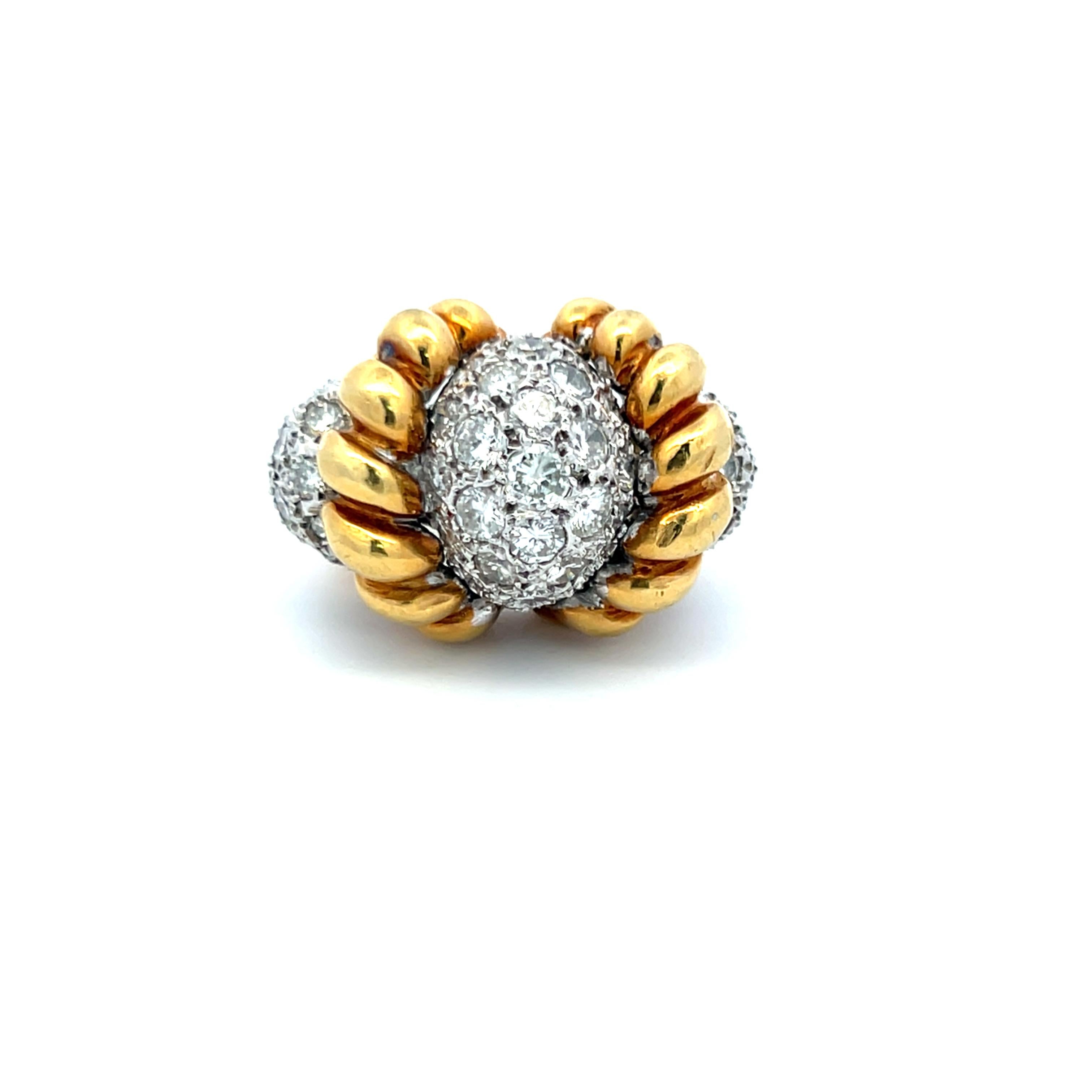 6.50 Carat Old European Cut Diamond 18 Karat Two Tone Gold Cocktail Ring 2