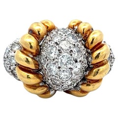 6.50 Carat Old European Cut Diamond 18 Karat Two Tone Gold Cocktail Ring