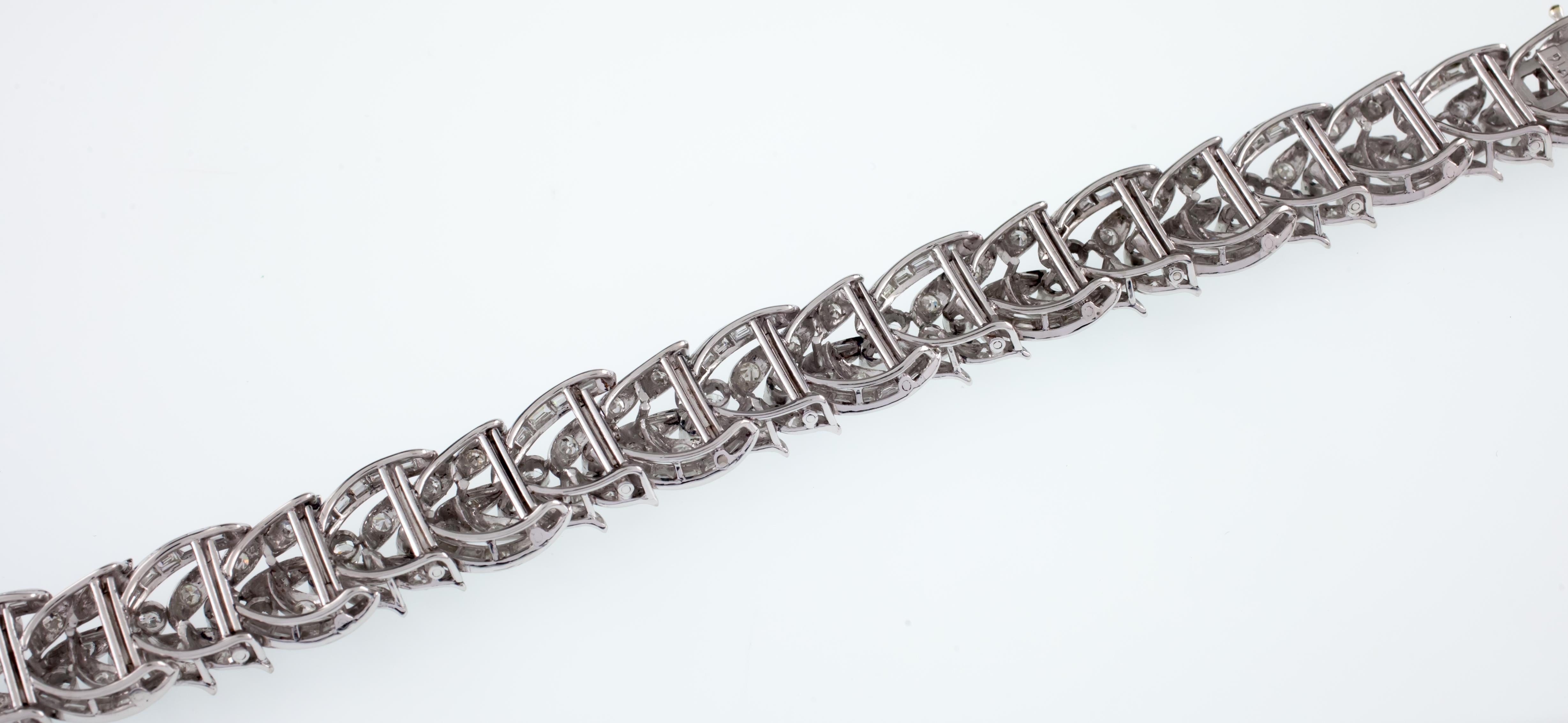 Modern 6.50 Carat Platinum Diamond Tennis Bracelet Leaf Design