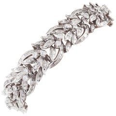 6.50 Carat Platinum Diamond Tennis Bracelet Leaf Design