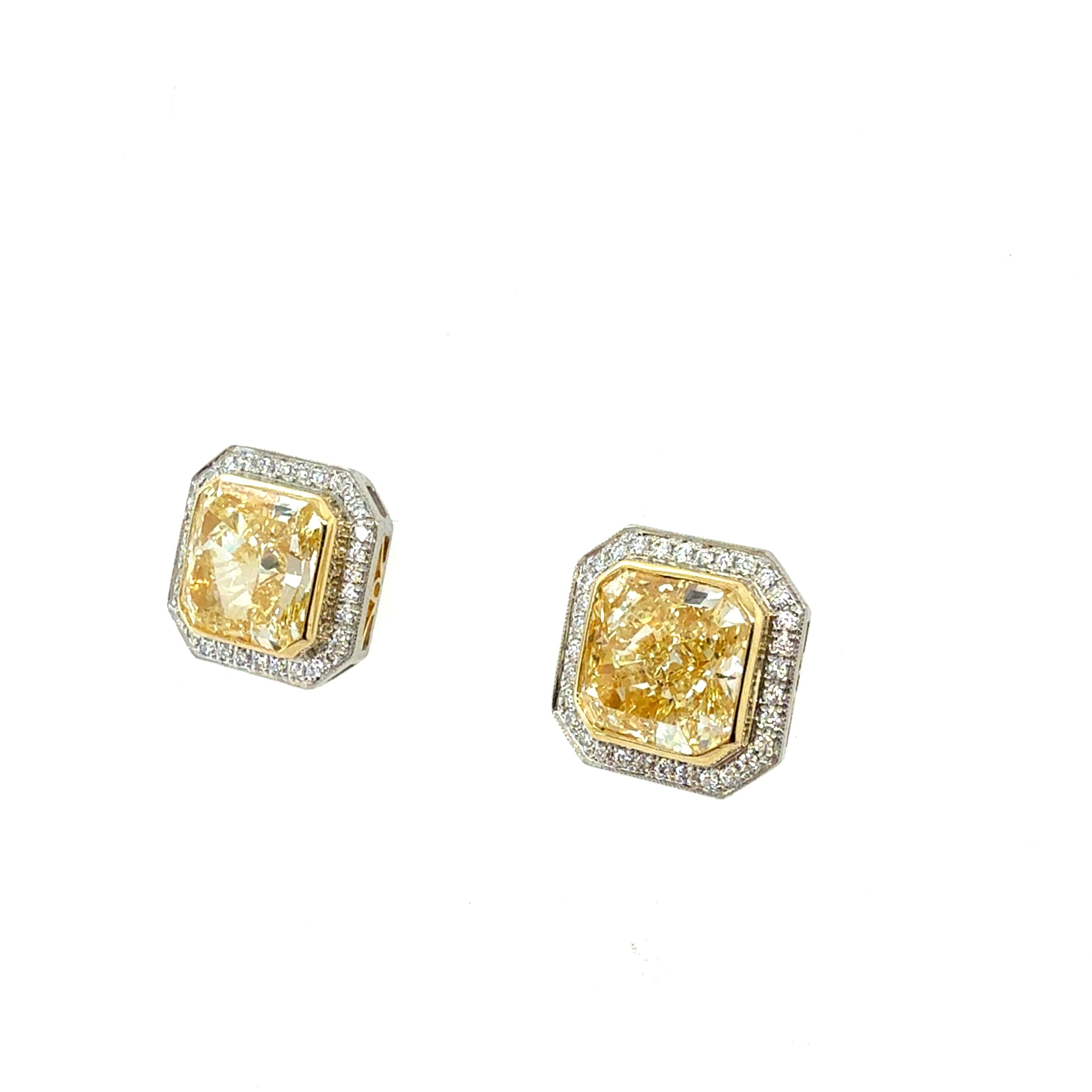 Contemporain Boucles d'oreilles en diamant jaune de 6,50 carats à taille rayonnante en vente