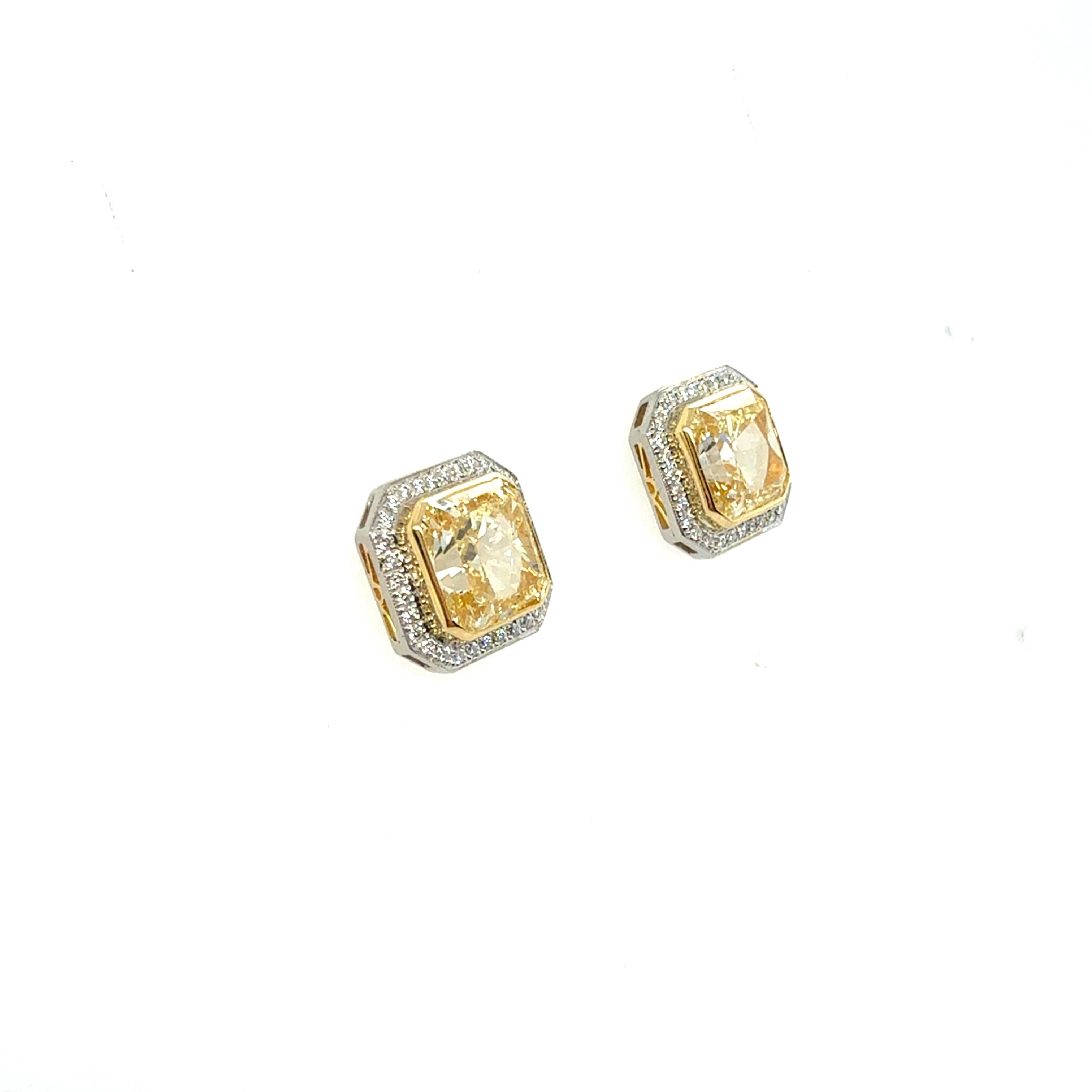 Taille radiant Boucles d'oreilles en diamant jaune de 6,50 carats à taille rayonnante en vente