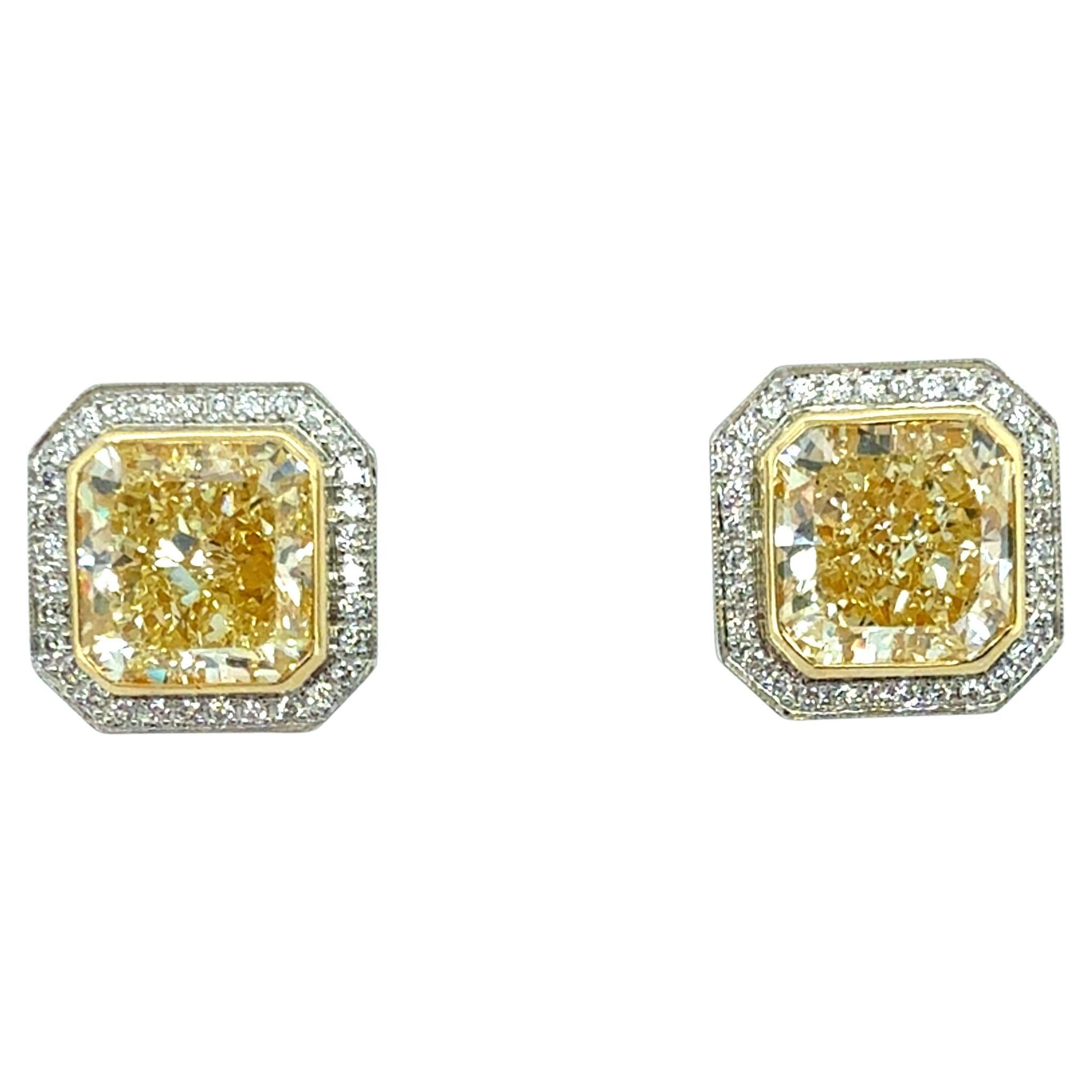 6.50 Carat Radiant Cut Yellow Diamond Diamond Stud Earrings