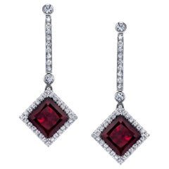  Pendants d'oreilles en or blanc avec tourmaline rouge et diamants de 6,50 carats au total