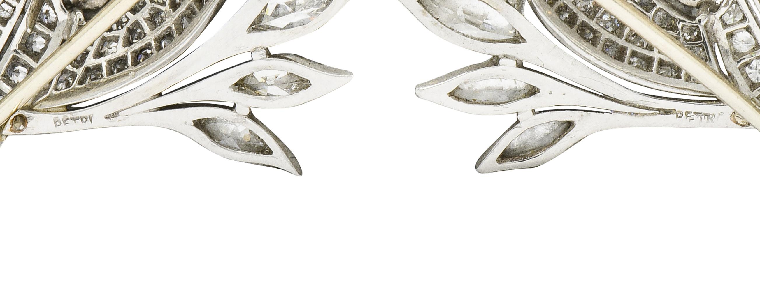 6.50 Carat Retro Diamond Platinum Quail Bird Double Clip Brooches 2