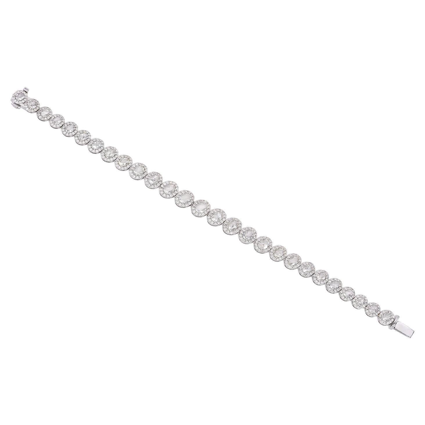 Moderne Bracelet de tennis Halo avec diamant taille rose et diamant taille brillant de 6,50 carats en vente