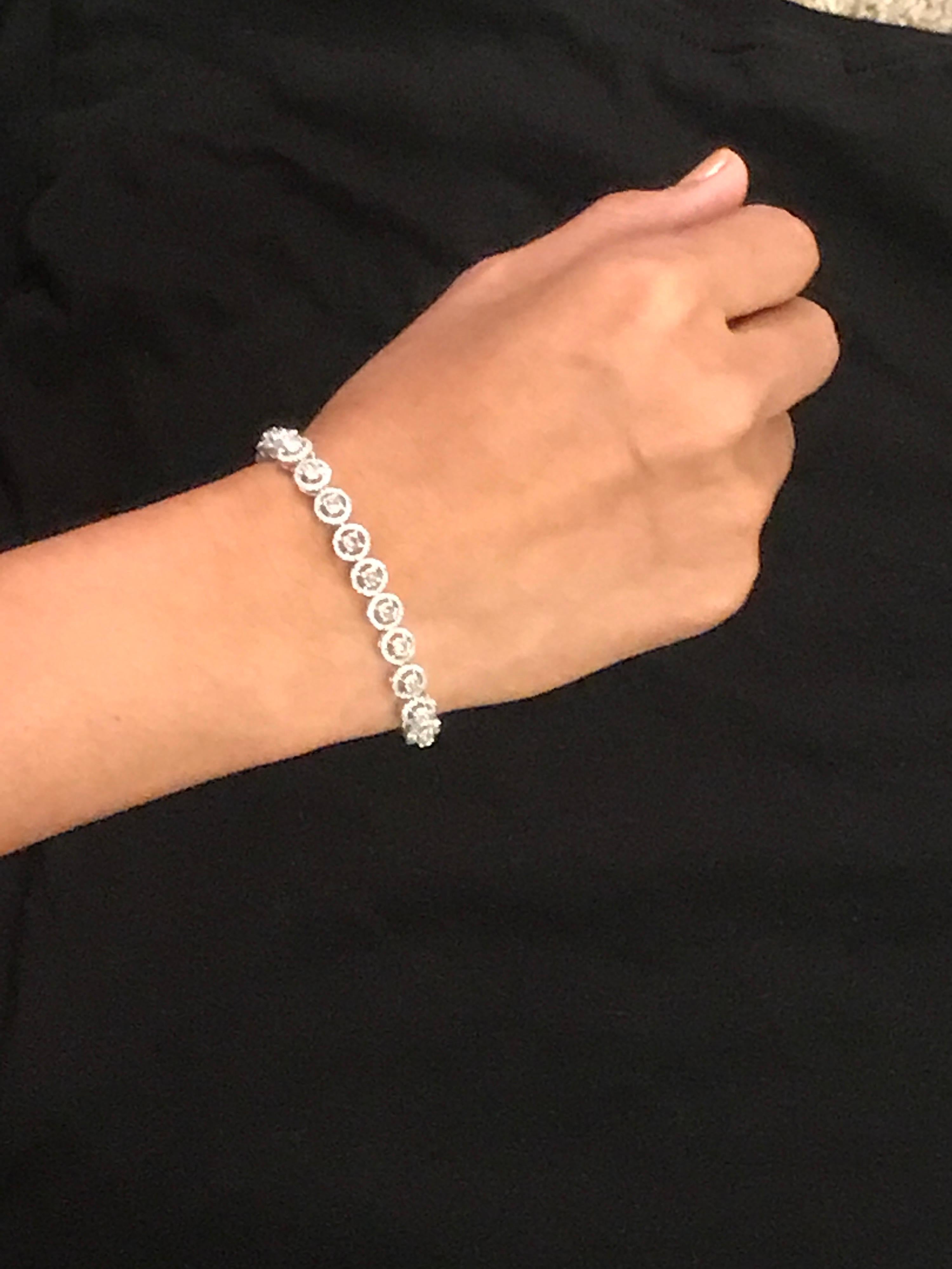 Bracelet de tennis Halo avec diamant taille rose et diamant taille brillant de 6,50 carats Neuf - En vente à New York, NY