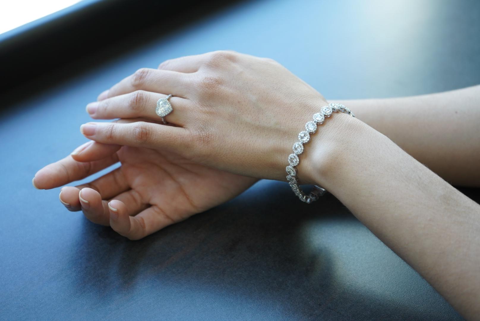 Bracelet de tennis Halo avec diamant taille rose et diamant taille brillant de 6,50 carats en vente 1