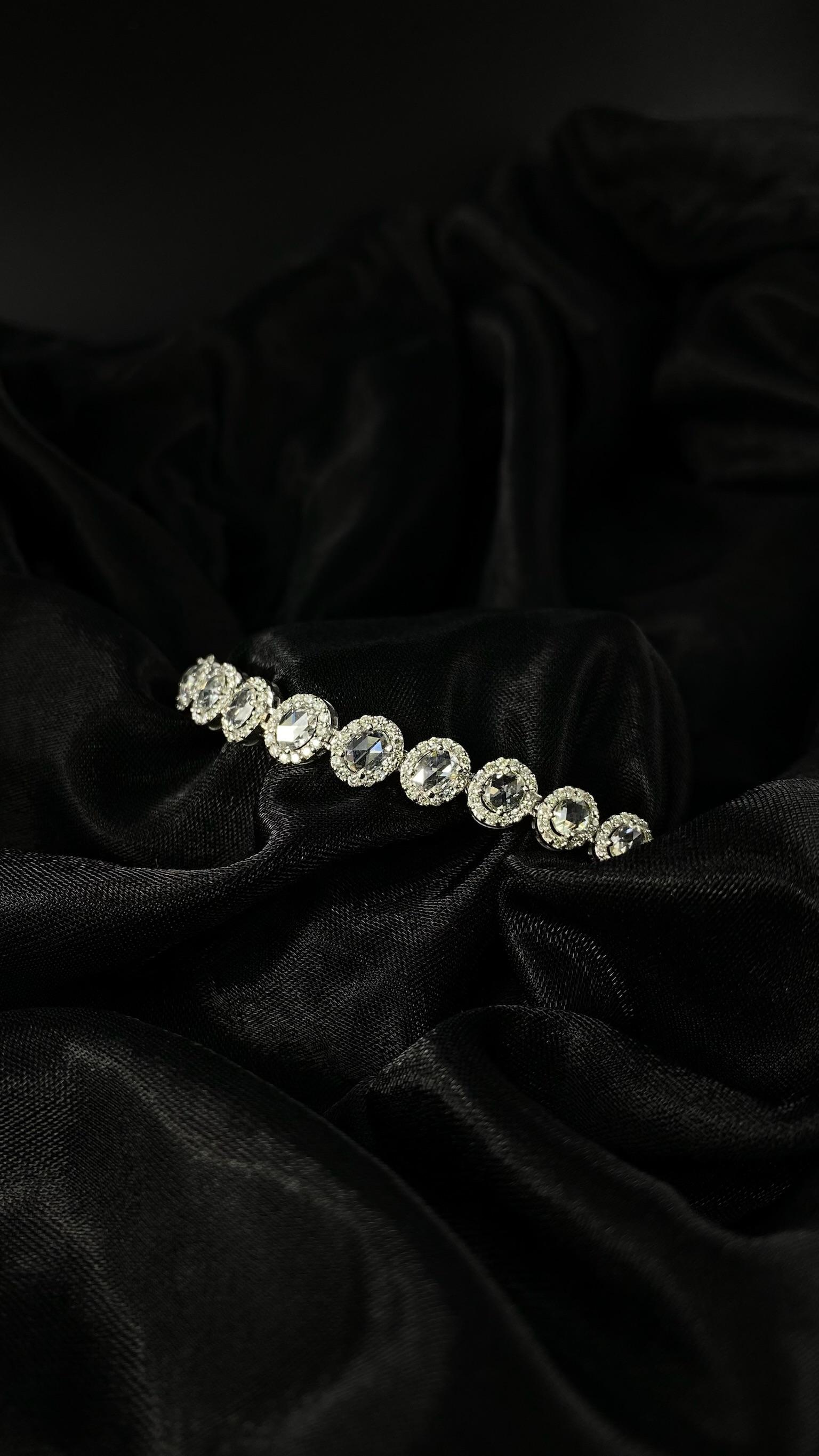 Bracelet de tennis Halo avec diamant taille rose et diamant taille brillant de 6,50 carats en vente 3