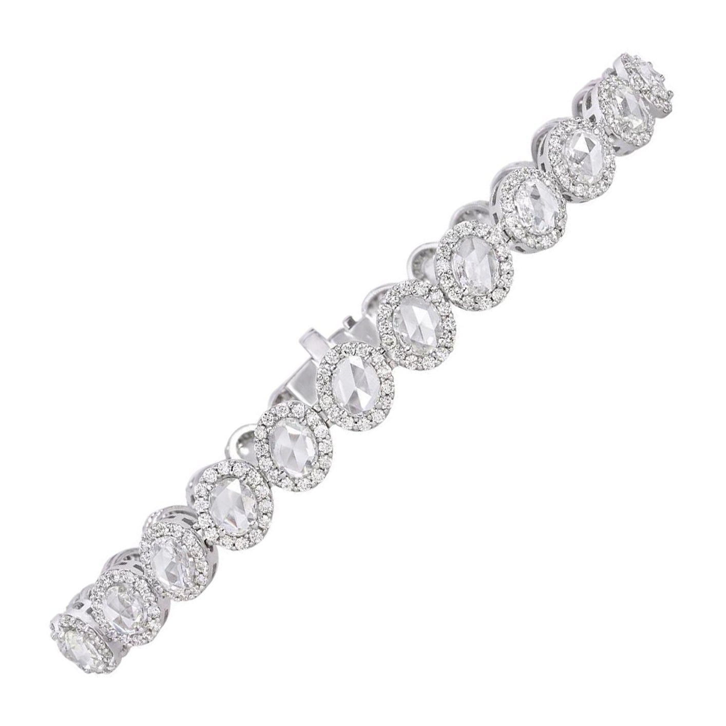 6.50 Carat Rose Cut and Round Brilliant Cut Diamond Tennis Halo Bracelet