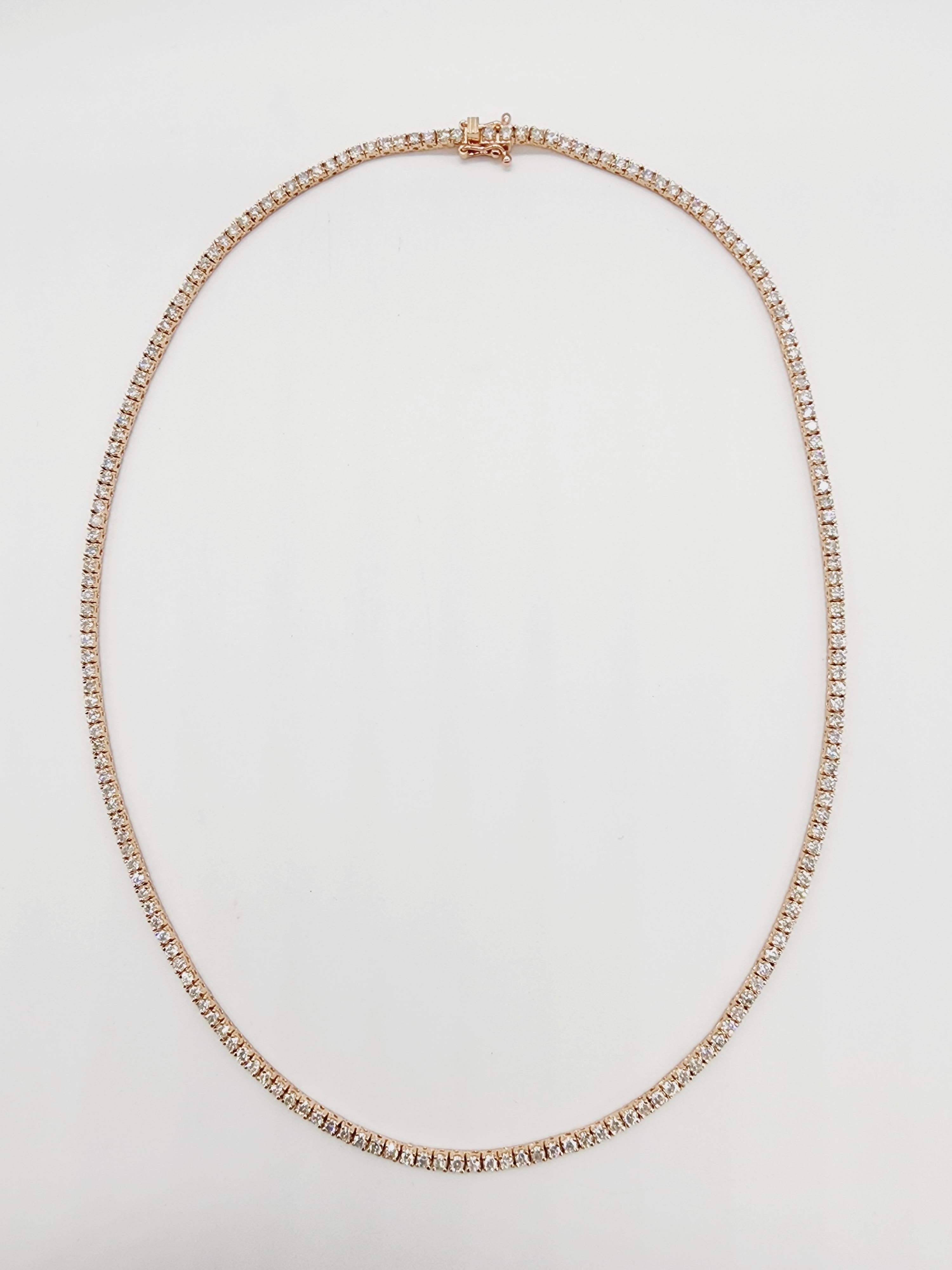 Tennis-Halskette aus 14 Karat Roségold mit 6,50 Karat rundem Diamanten im Brillantschliff 16'' (Rundschliff) im Angebot