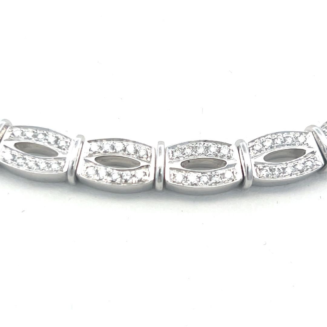 Collier à maillons en or blanc 18 carats avec diamants ronds brillants G VS de 6,50 carats Pour femmes en vente