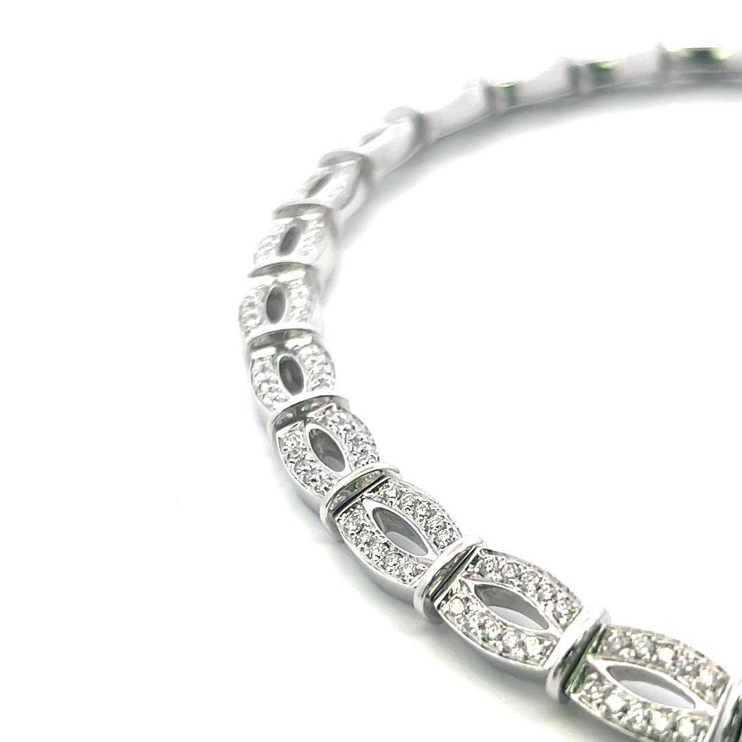 Collier à maillons en or blanc 18 carats avec diamants ronds brillants G VS de 6,50 carats en vente 2