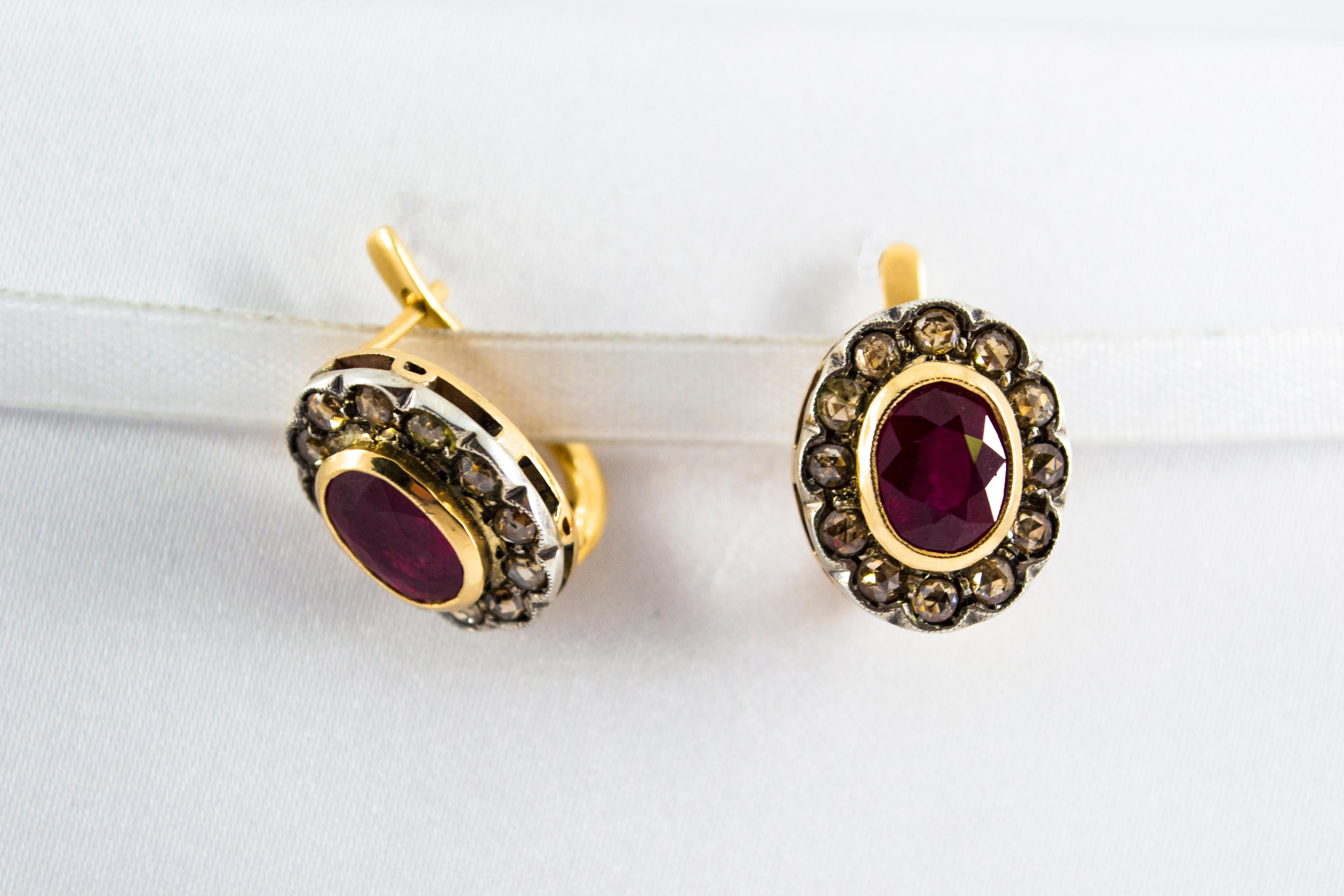 6.50 Carat Ruby 1.20 Carat White Diamond Yellow Gold Lever-Back Earrings In New Condition In Naples, IT