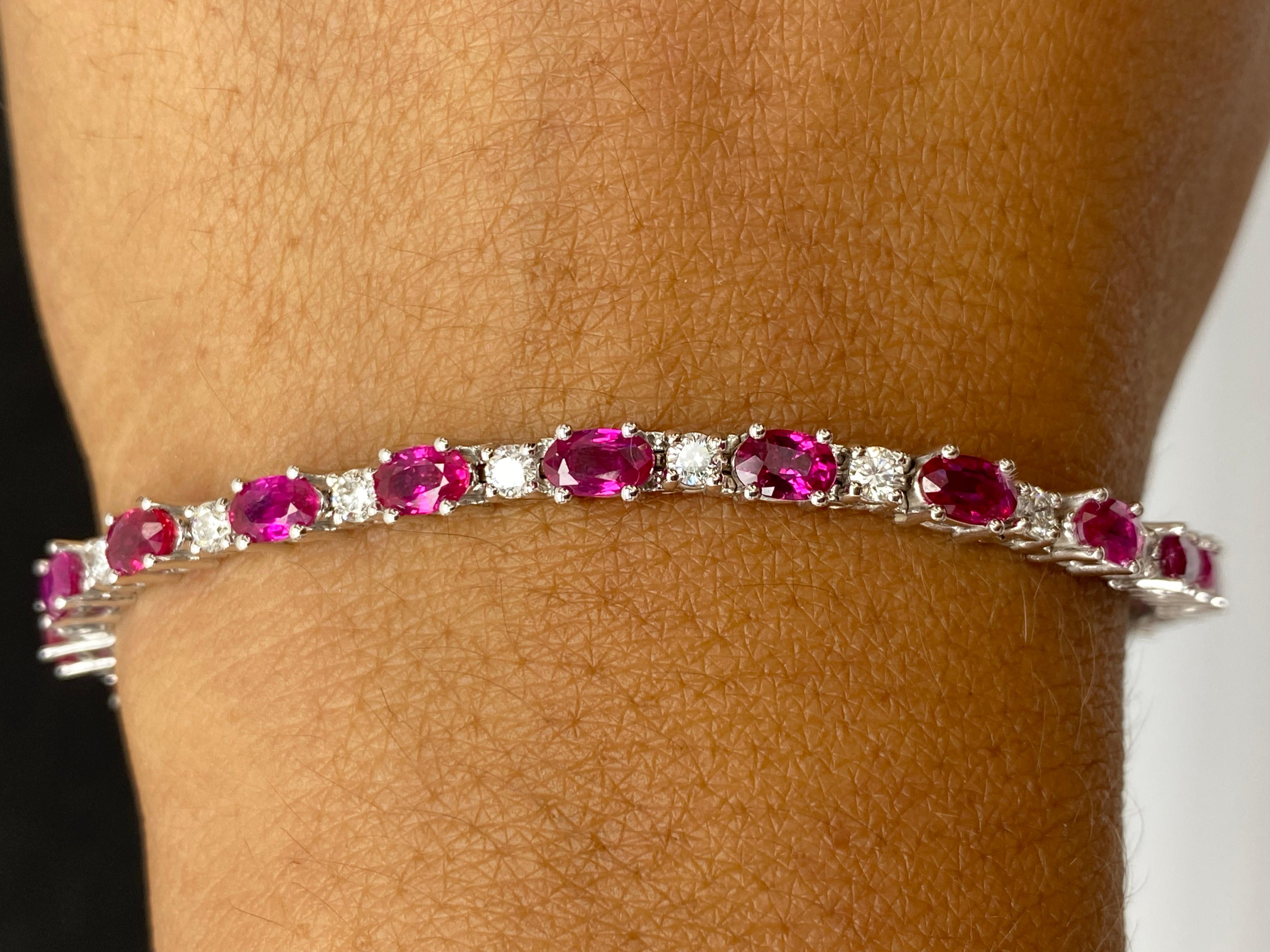 6,50 Karat Rubin und Diamant-Tennisarmband aus 14K Weißgold im Angebot 5