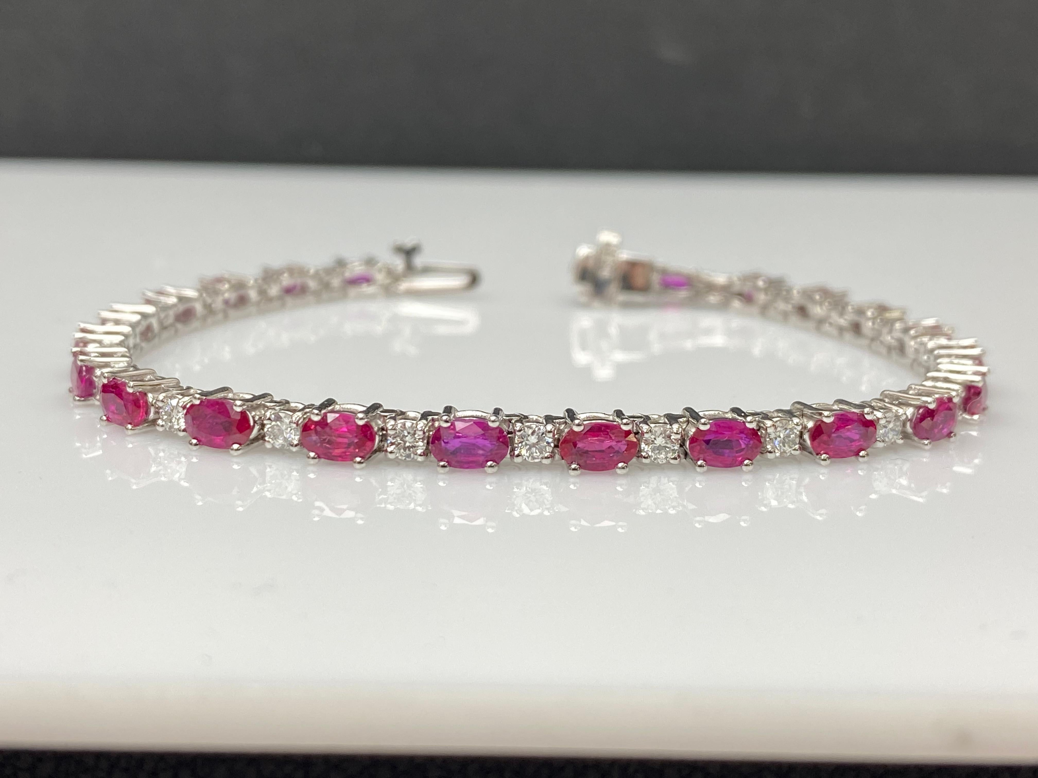 6,50 Karat Rubin und Diamant-Tennisarmband aus 14K Weißgold im Angebot 6