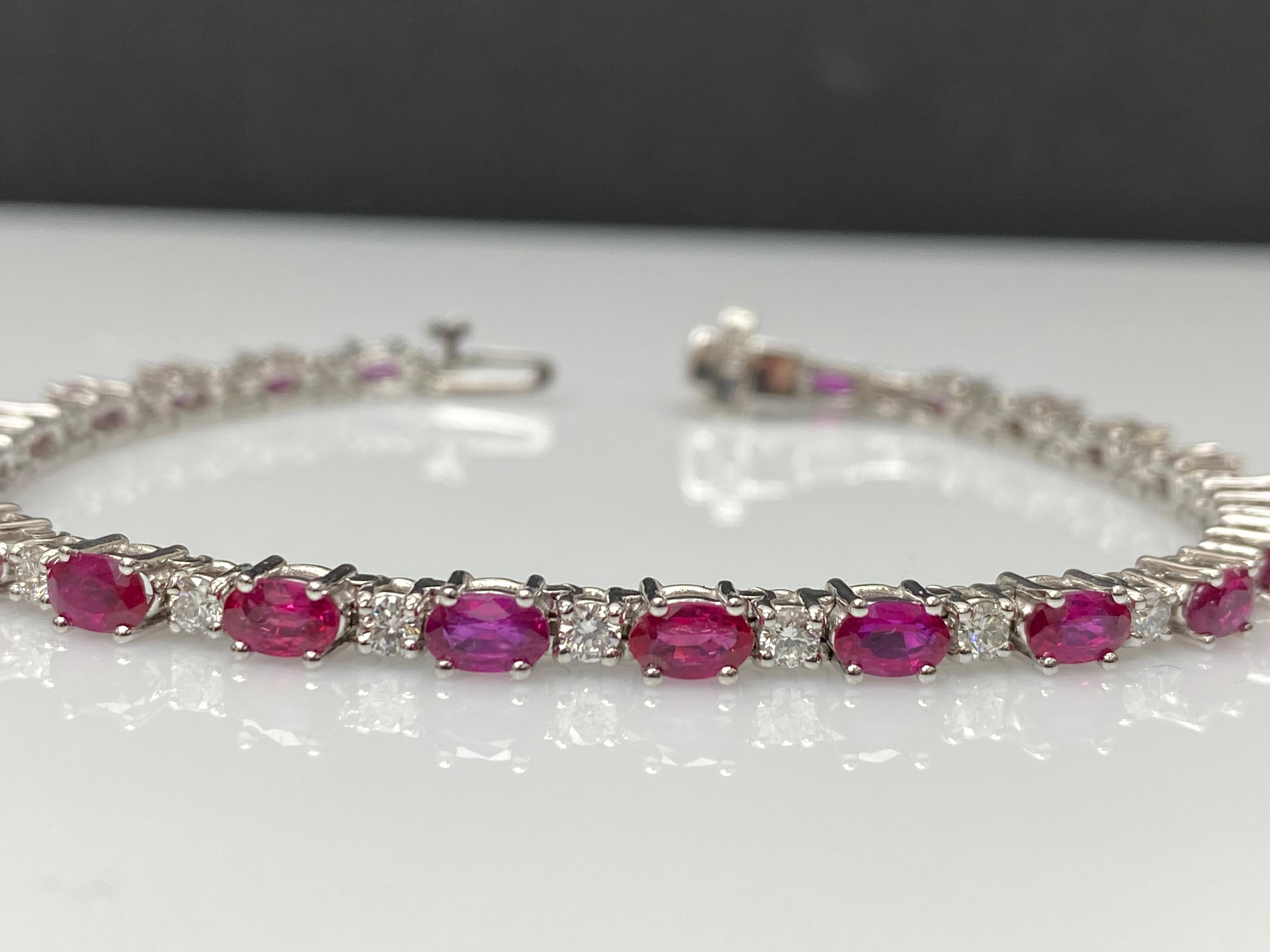 6,50 Karat Rubin und Diamant-Tennisarmband aus 14K Weißgold im Angebot 7