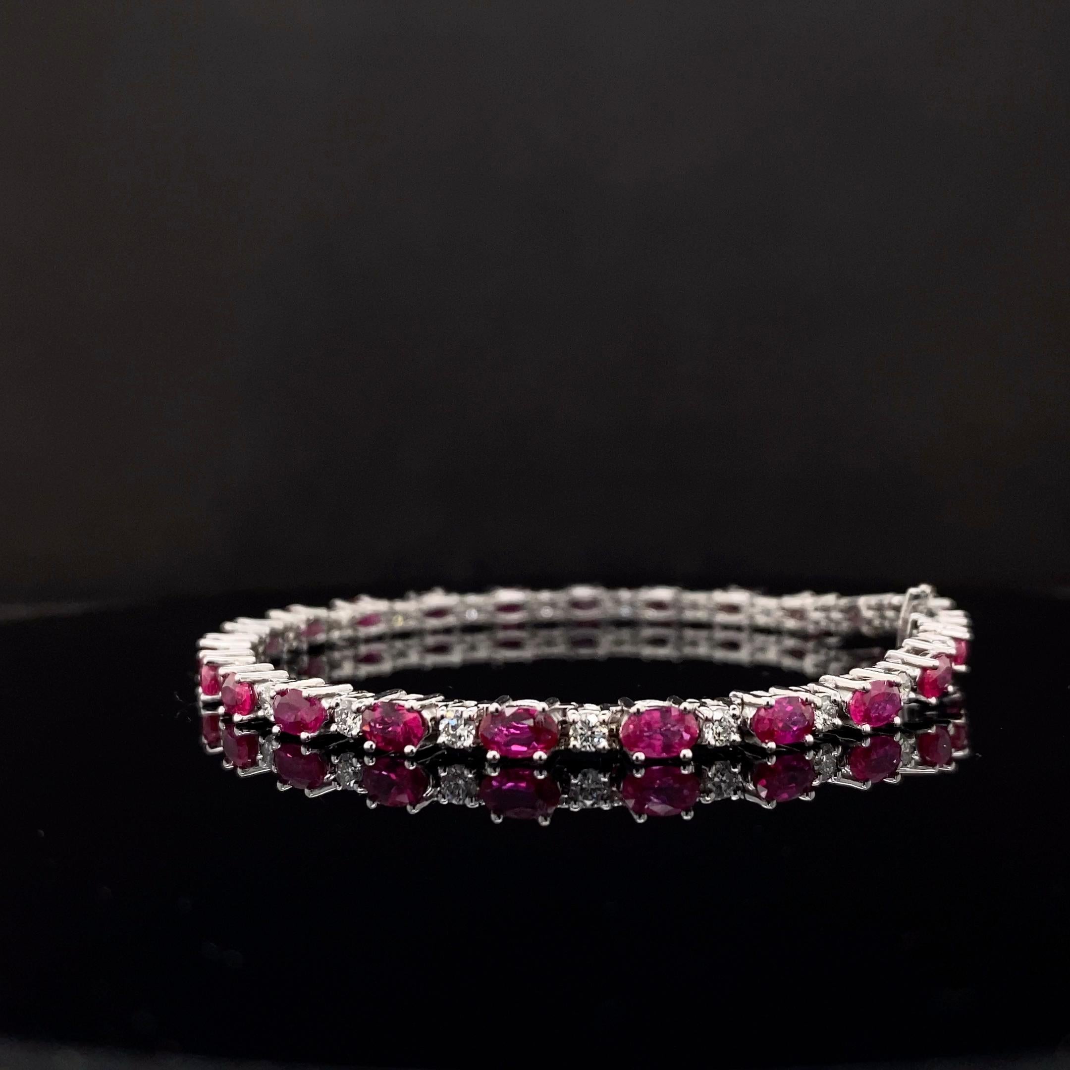 6,50 Karat Rubin und Diamant-Tennisarmband aus 14K Weißgold im Angebot 10